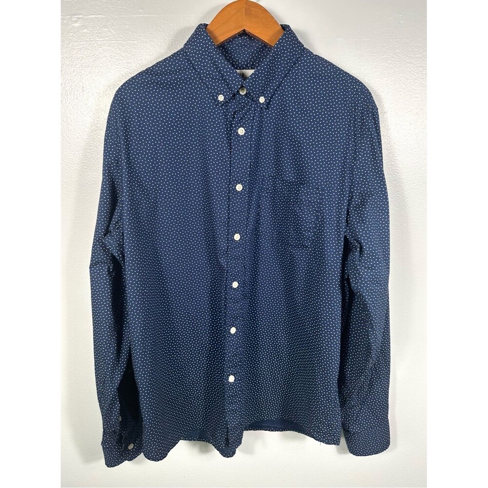 GAP Navy Untucked Fit Button-Down Shirt White Microdots NWT Size Large Office